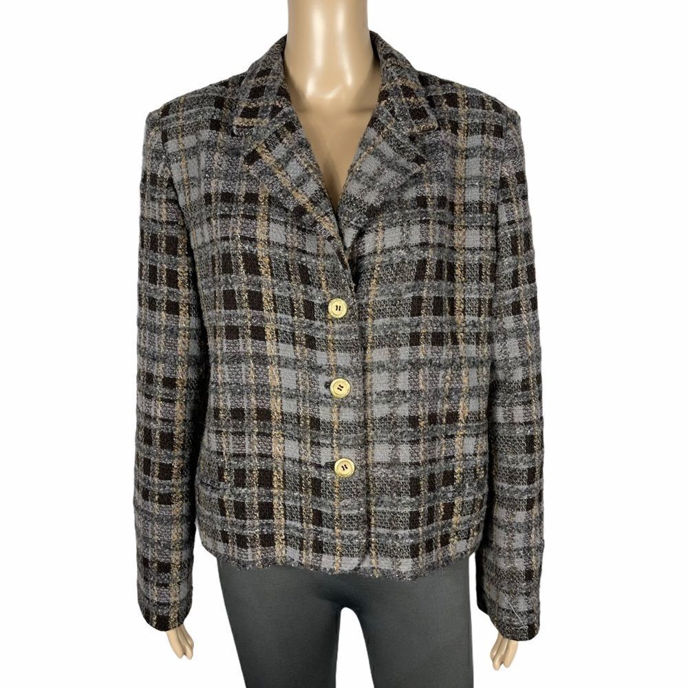 Harve Benard Brown Plaid Button Up Wool Jacket - Picture 3 of 15